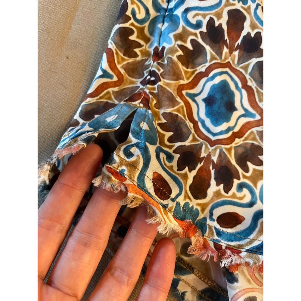 Go Silk Top Sz S  Go by GoSilk Turkish Tile Print  Raw Edge Hem Luxury Washable - Picture 3 of 9